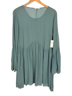 Lacausa Anthropologie Sheer Babydoll Flowy Boho Dress Sage Green Oversized NWT